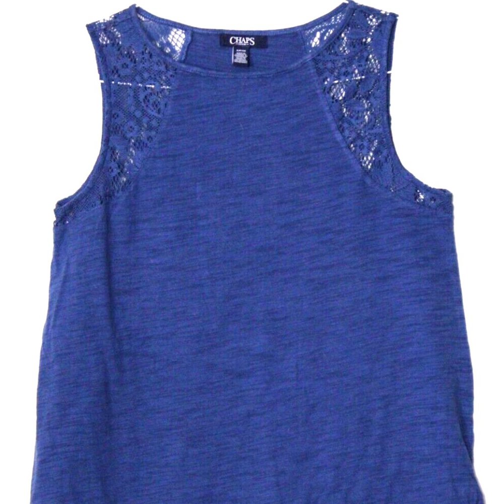 RALPH LAUREN CHAPS TEE SHIRT ladies size S grayish blue sleeveless lace trim